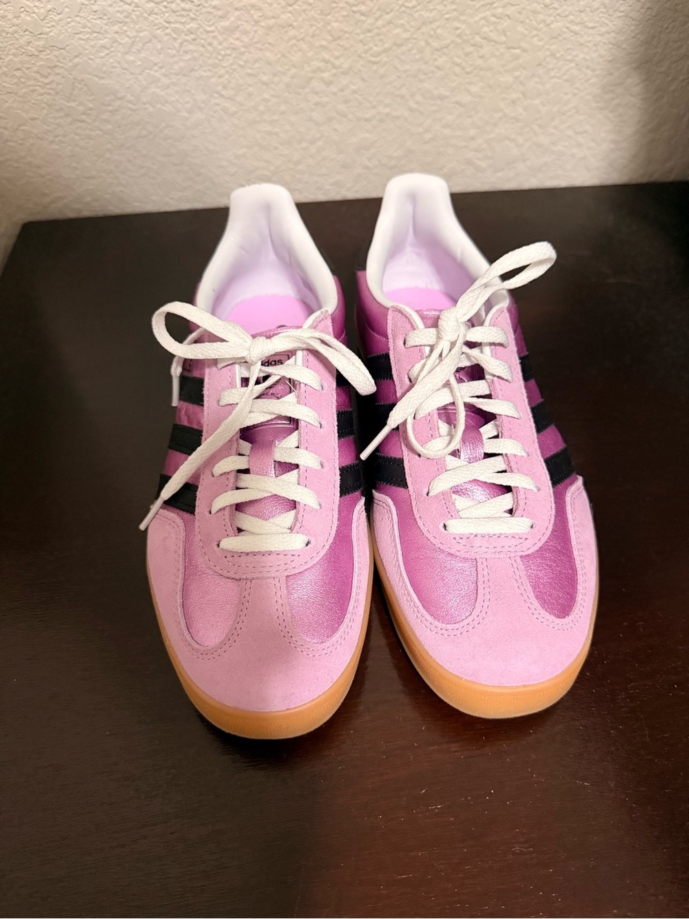 Adidas Gazelle Women's Pink Suede Athletic Sneakers with Black Stripes